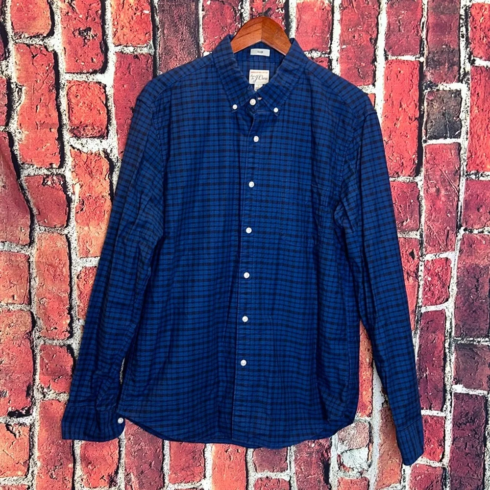 J.Crew Men’s Large Royal Blue Black Plaid Button Down Shirt
